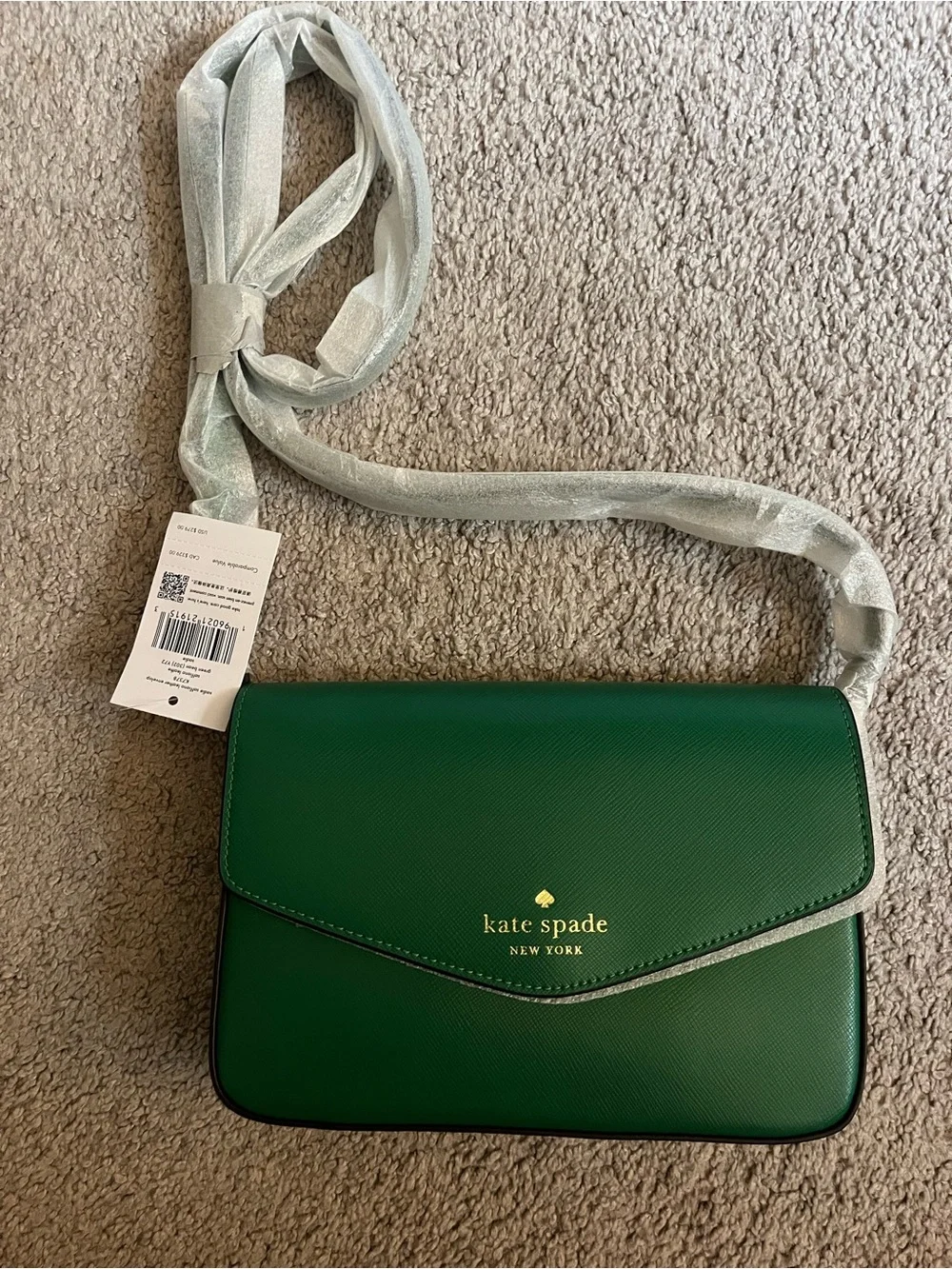 kate spade green Saffiano Crossbody Bag with Gold Logo